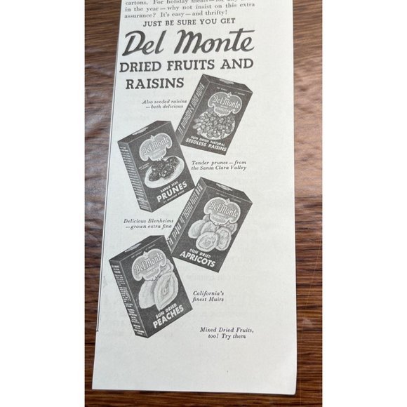 Del Monte Dried Fruits and Raisins 1938 Vintage Print Ad Peaches Apricots Prunes - Picture 4 of 5